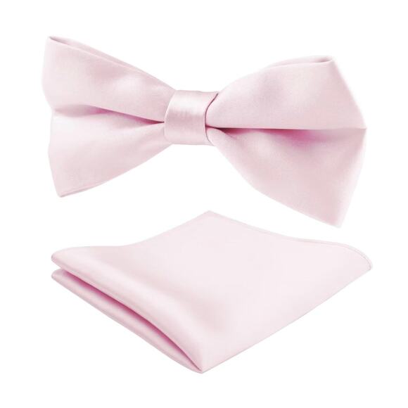MANSPHIL Light Pink Silk Handkerchief and Bowtie Set Pocket Square Tuxedo Bowtie - Picture 1 of 8